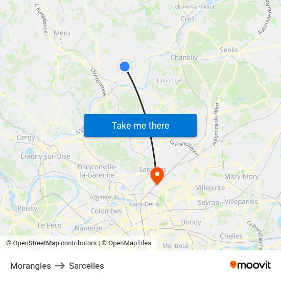Morangles to Sarcelles map