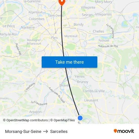 Morsang-Sur-Seine to Sarcelles map