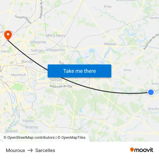Mouroux to Sarcelles map