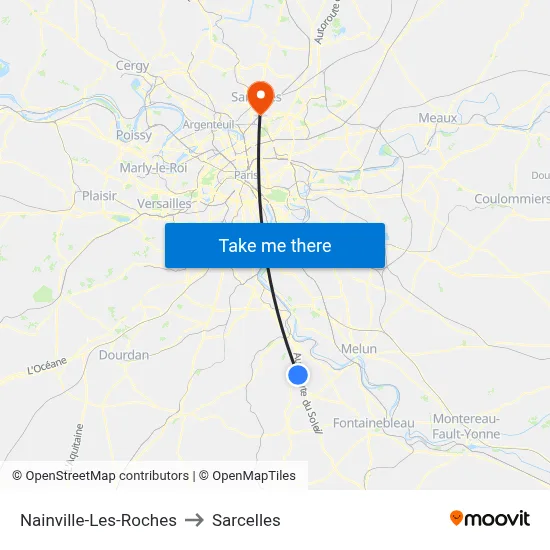 Nainville-Les-Roches to Sarcelles map