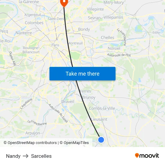 Nandy to Sarcelles map