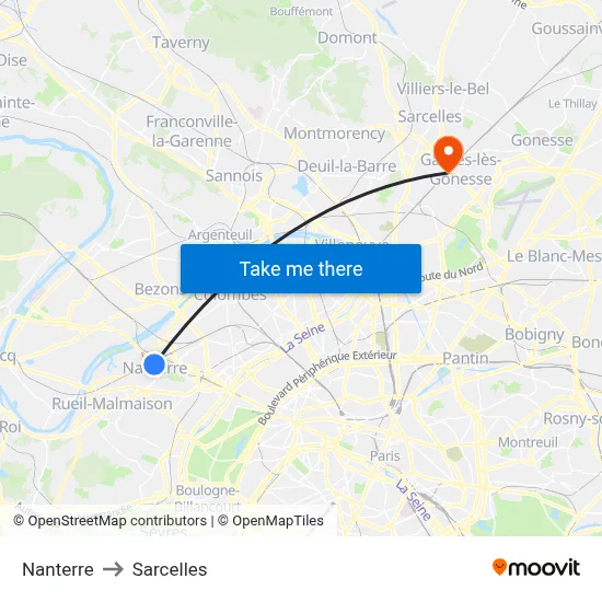 Nanterre to Sarcelles map