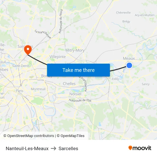Nanteuil-Les-Meaux to Sarcelles map