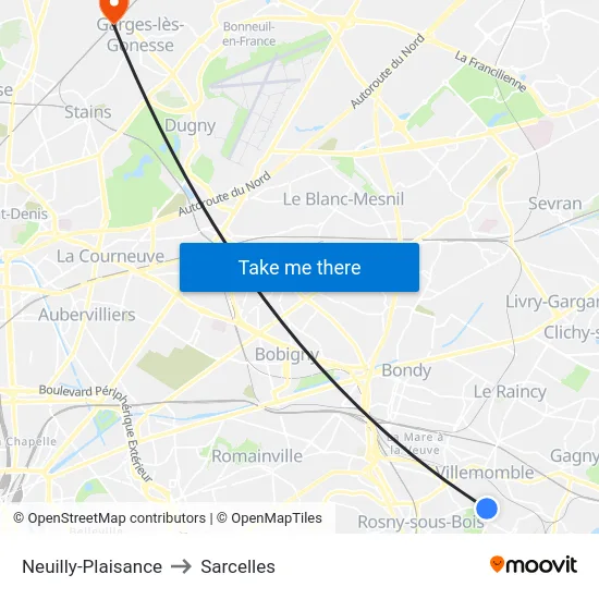 Neuilly-Plaisance to Sarcelles map