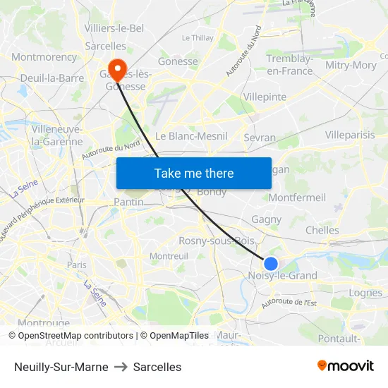 Neuilly-Sur-Marne to Sarcelles map