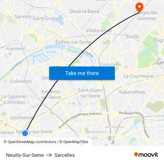 Neuilly-Sur-Seine to Sarcelles map