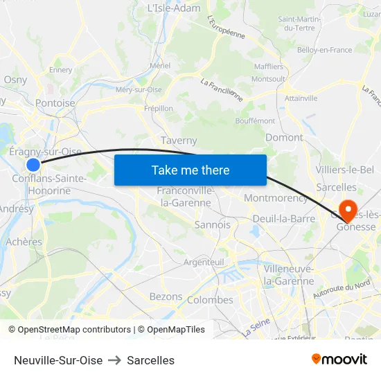 Neuville-Sur-Oise to Sarcelles map