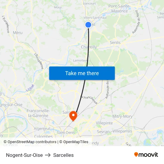 Nogent-Sur-Oise to Sarcelles map