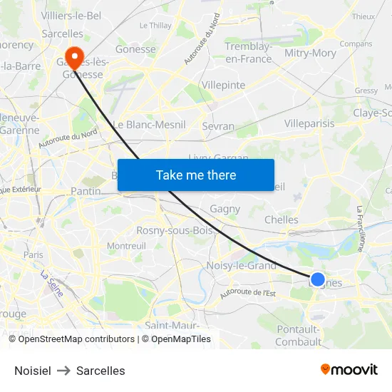 Noisiel to Sarcelles map