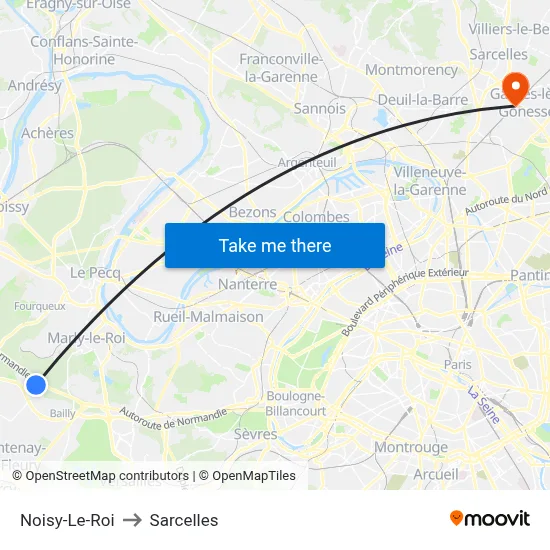 Noisy-Le-Roi to Sarcelles map