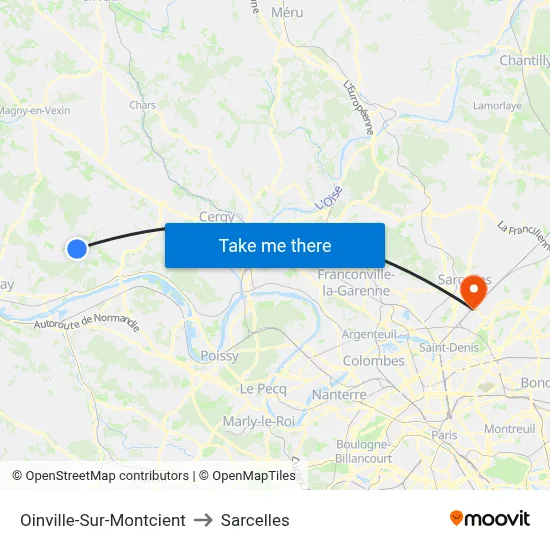 Oinville-Sur-Montcient to Sarcelles map