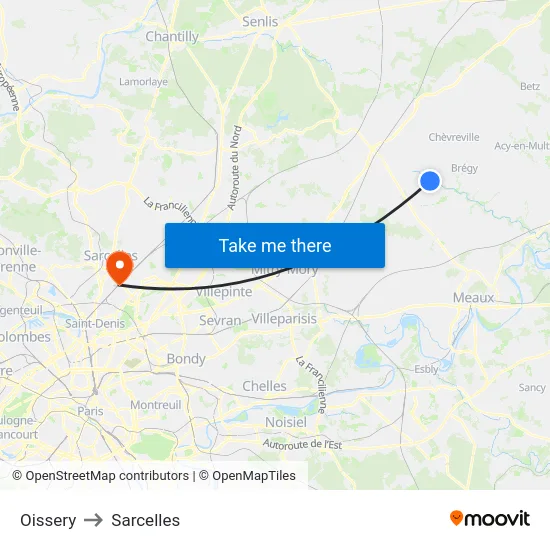 Oissery to Sarcelles map