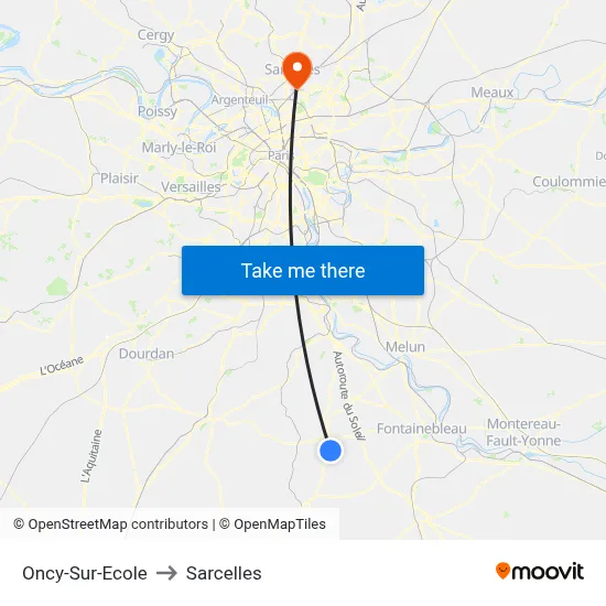 Oncy-Sur-Ecole to Sarcelles map