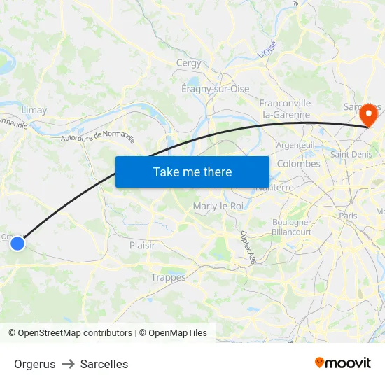 Orgerus to Sarcelles map