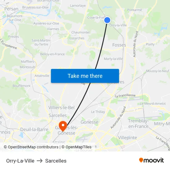 Orry-La-Ville to Sarcelles map