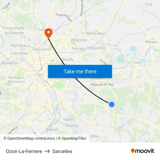 Ozoir-La-Ferriere to Sarcelles map