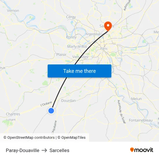 Paray-Douaville to Sarcelles map