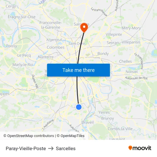 Paray-Vieille-Poste to Sarcelles map