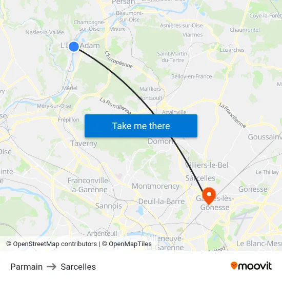 Parmain to Sarcelles map