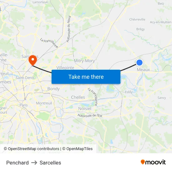 Penchard to Sarcelles map