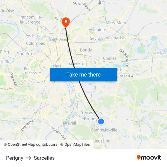 Perigny to Sarcelles map