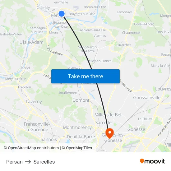 Persan to Sarcelles map