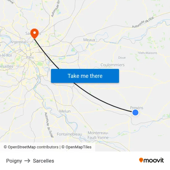 Poigny to Sarcelles map
