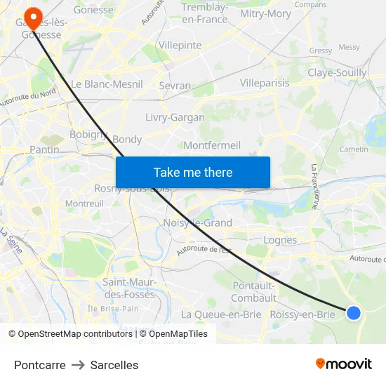 Pontcarre to Sarcelles map