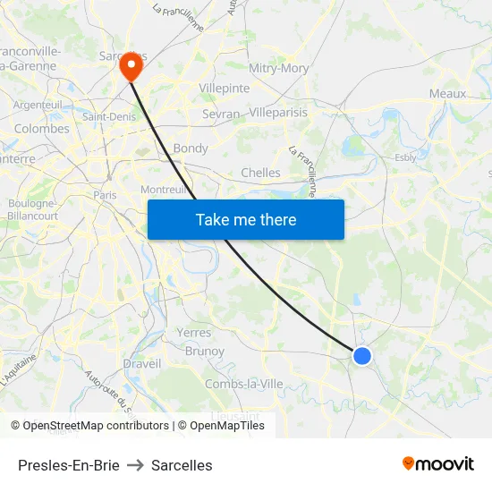 Presles-En-Brie to Sarcelles map