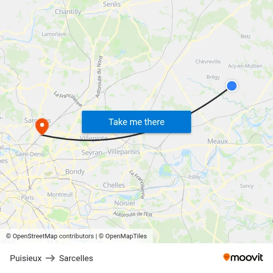 Puisieux to Sarcelles map