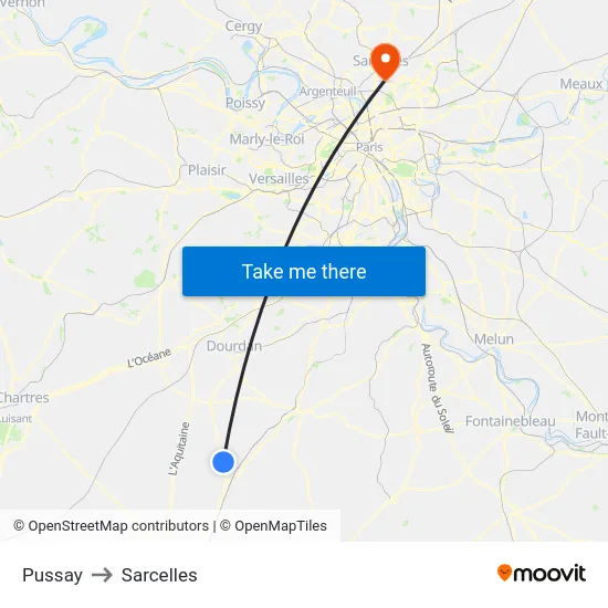Pussay to Sarcelles map