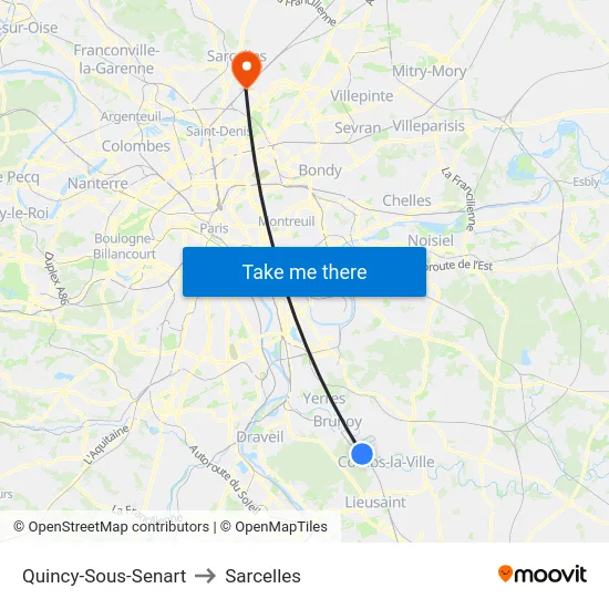 Quincy-Sous-Senart to Sarcelles map