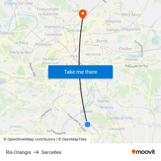 Ris-Orangis to Sarcelles map