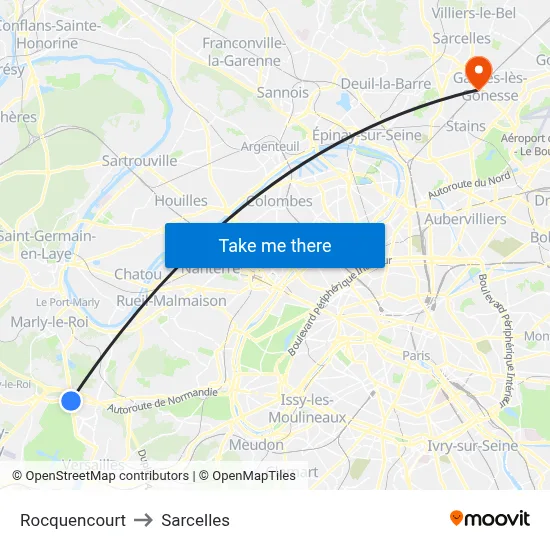 Rocquencourt to Sarcelles map