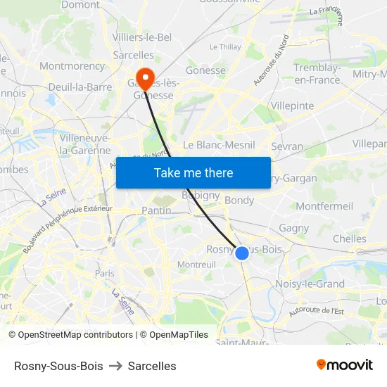 Rosny-Sous-Bois to Sarcelles map