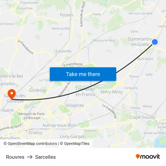 Rouvres to Sarcelles map