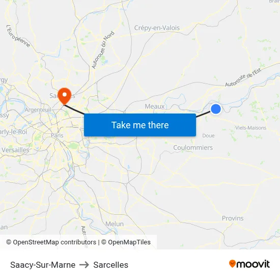 Saacy-Sur-Marne to Sarcelles map