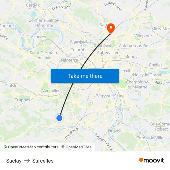 Saclay to Sarcelles map