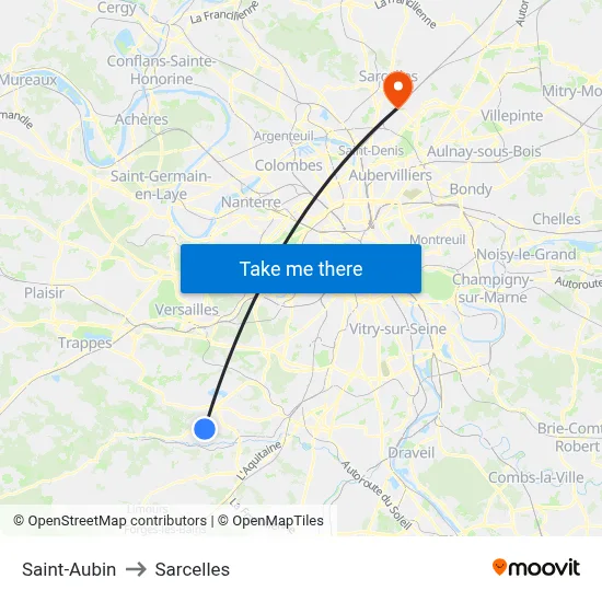 Saint-Aubin to Sarcelles map