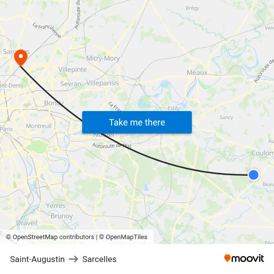 Saint-Augustin to Sarcelles map