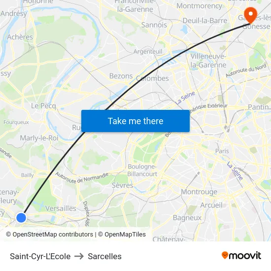 Saint-Cyr-L'Ecole to Sarcelles map