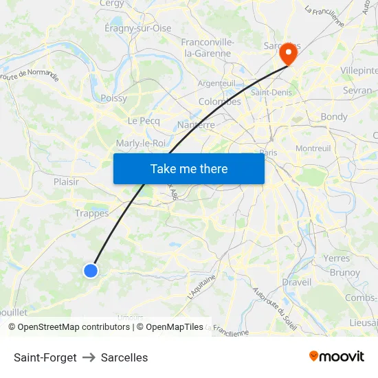 Saint-Forget to Sarcelles map