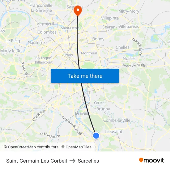 Saint-Germain-Les-Corbeil to Sarcelles map