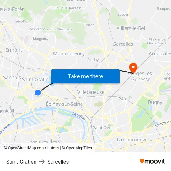 Saint-Gratien to Sarcelles map