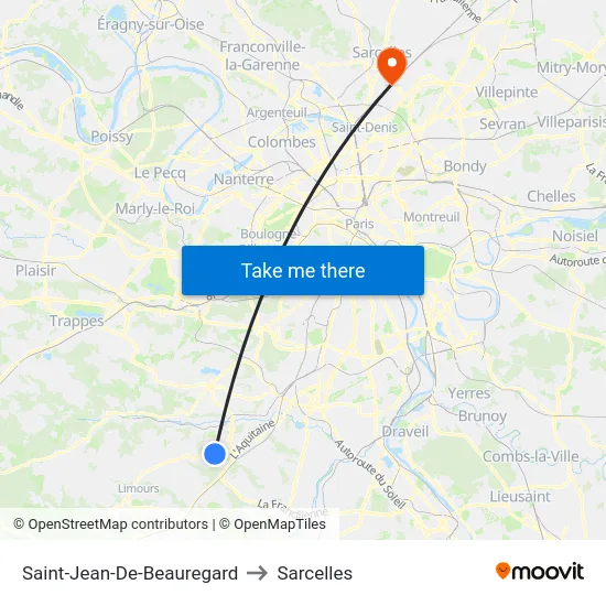 Saint-Jean-De-Beauregard to Sarcelles map