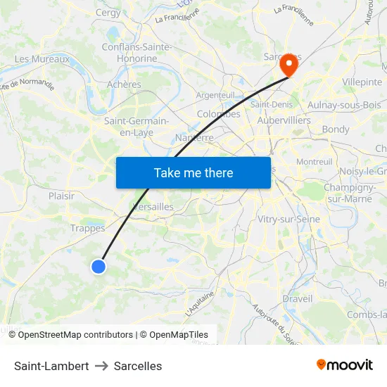 Saint-Lambert to Sarcelles map