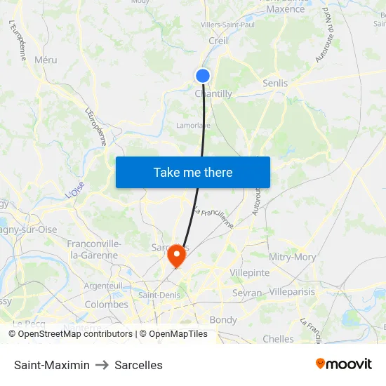 Saint-Maximin to Sarcelles map