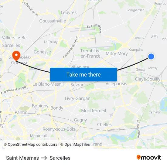 Saint-Mesmes to Sarcelles map