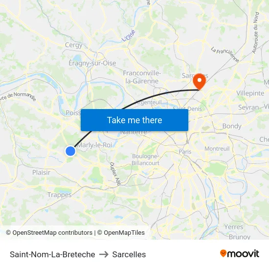 Saint-Nom-La-Breteche to Sarcelles map