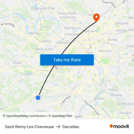 Saint-Remy-Les-Chevreuse to Sarcelles map